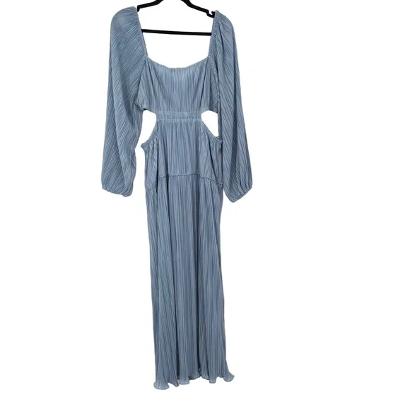 MOON RIVER Women's Light Blue Long Sleeve Pleated Cutout Midi Dress Size Large - Picture 3 of 14